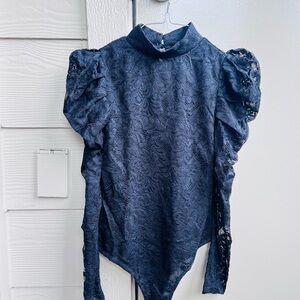 TCEC black Lace Bodysuit with Puff Sleeves
